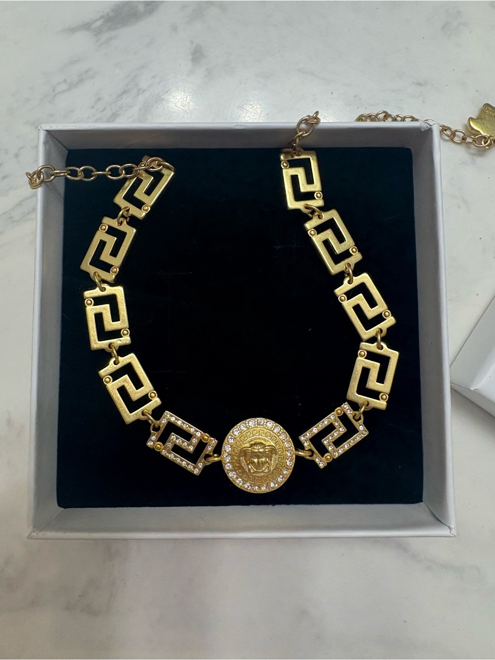 Versace Greek Key Necklace with Crystal Accents